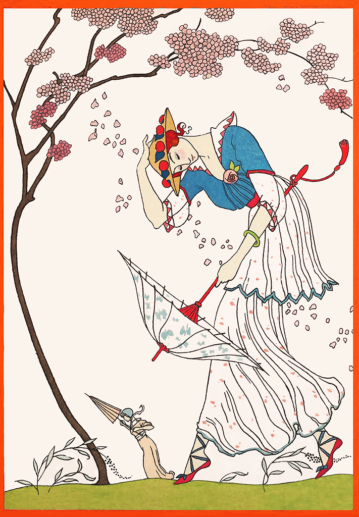 Women in windy weather art nouveau