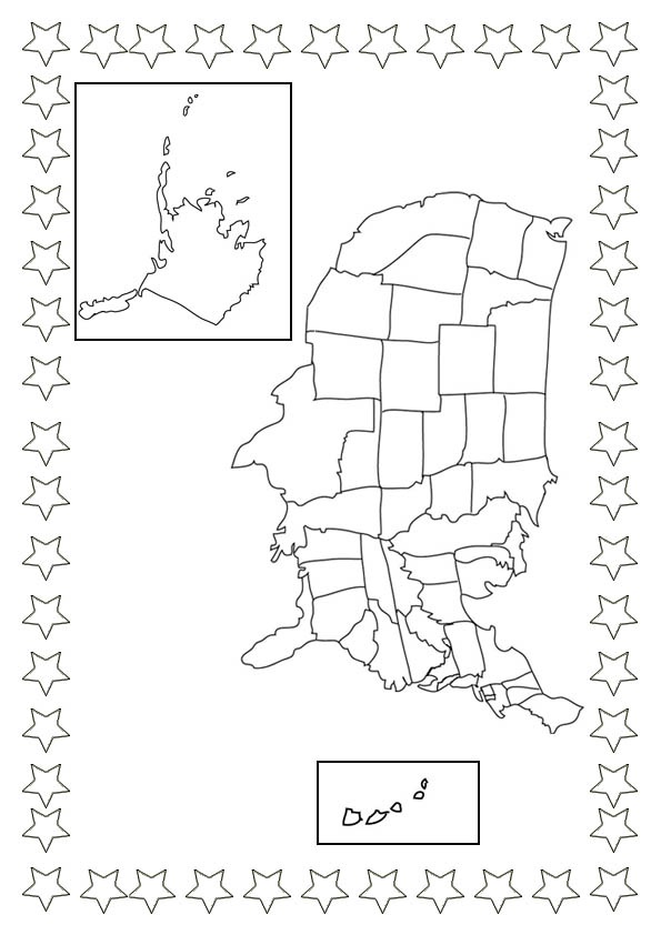 4th of July coloring pages map of USA and stars