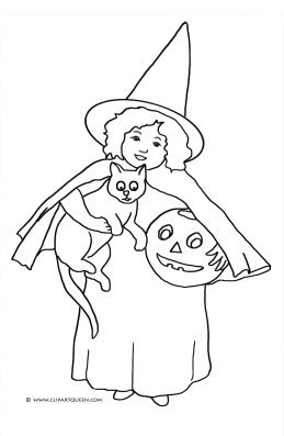 girl witch with cat and pumpkin head