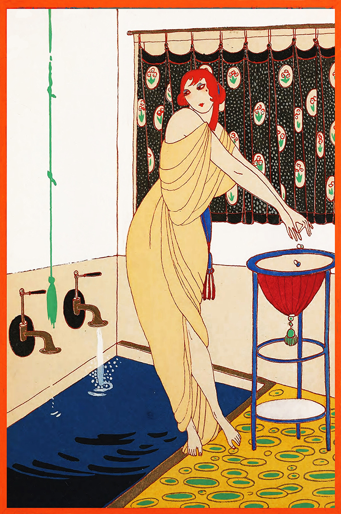 Woman taking a bath art deco style
