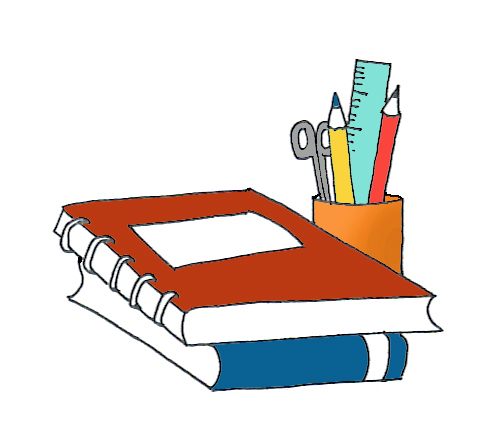 School books and pencils