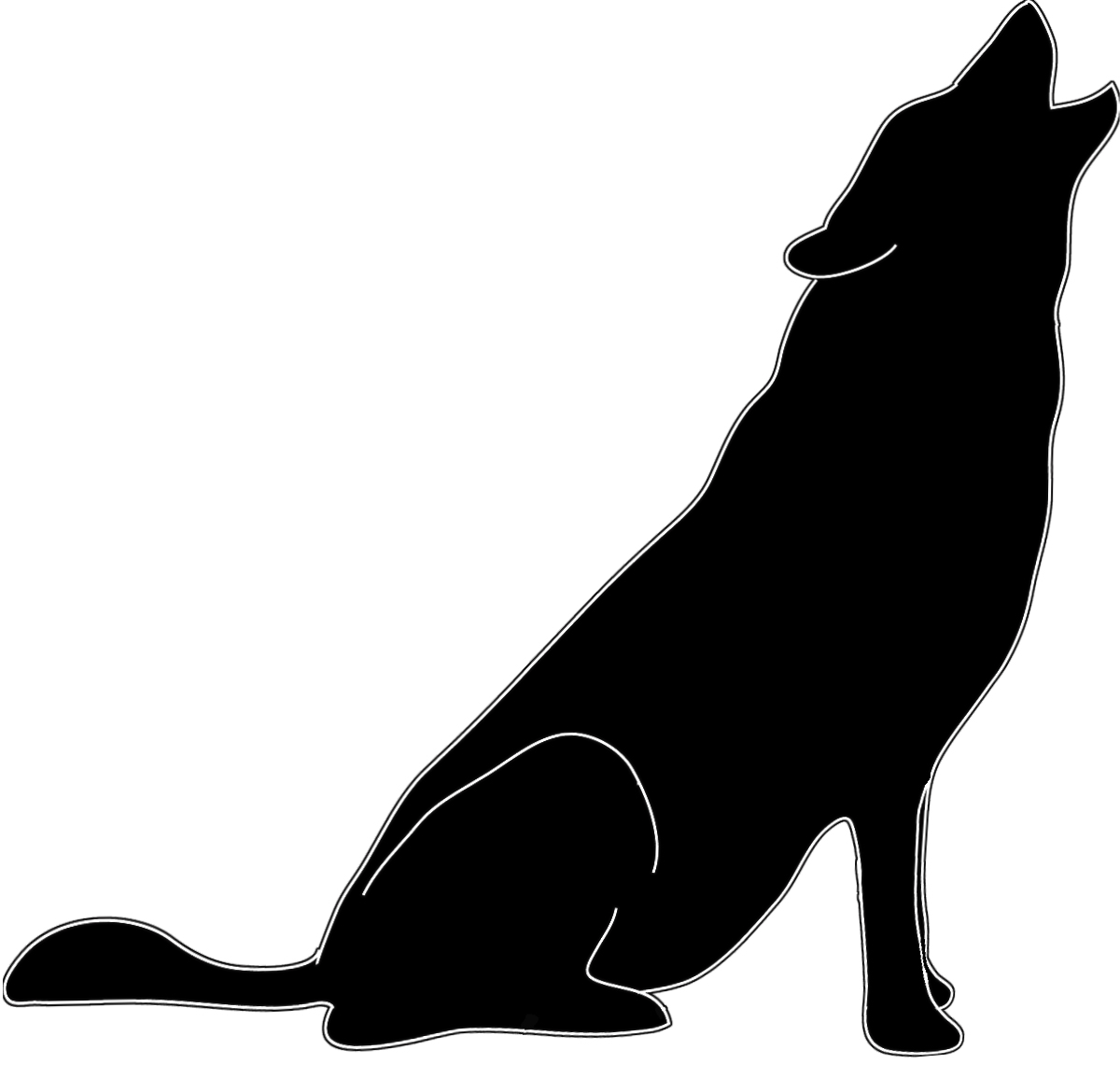 Silhouette in black white howling wolf