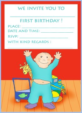 first birthday party invitation for boy and toys