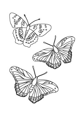 Butterfly coloring page with three butterflies