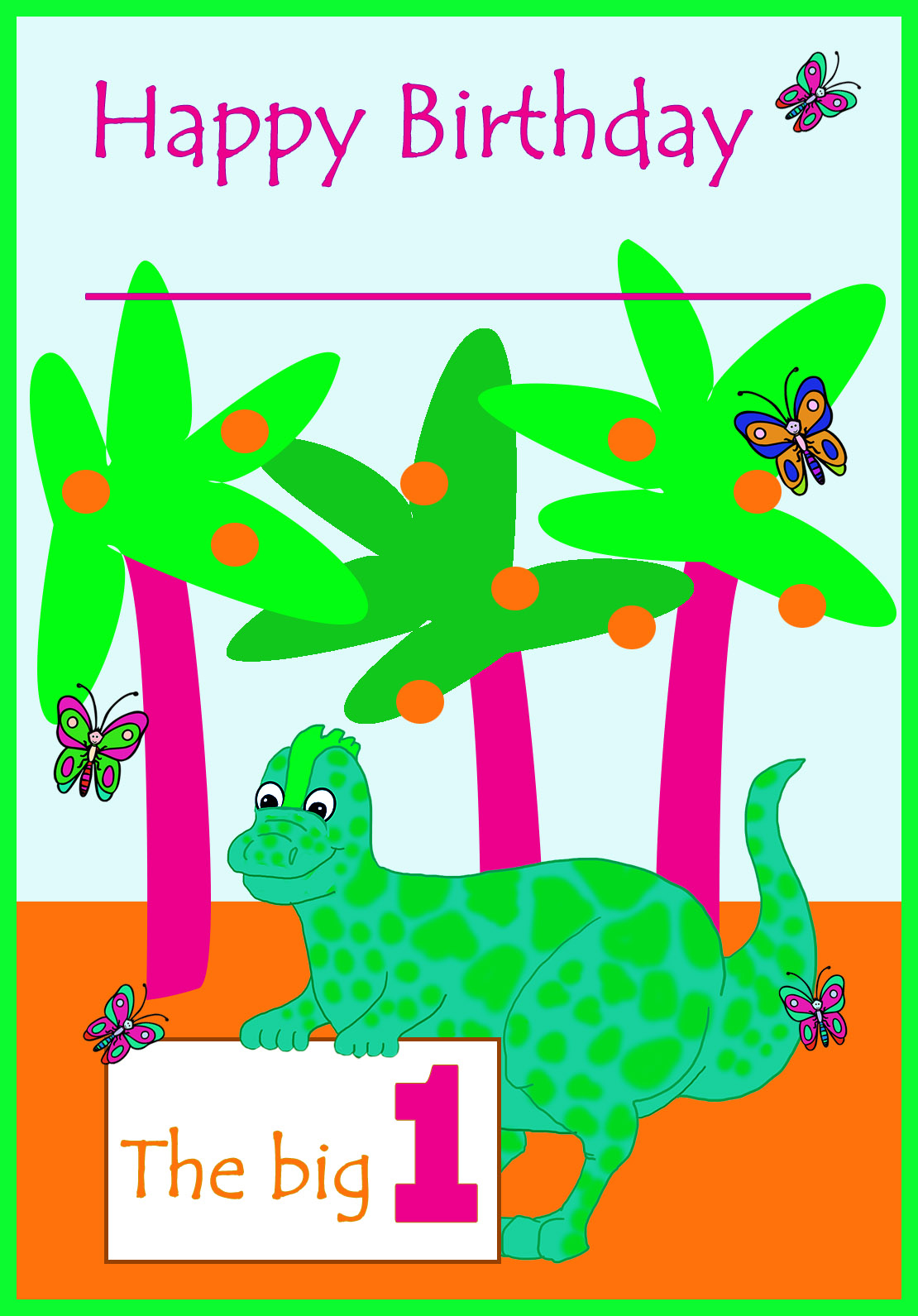 dino 1st birthday printable card