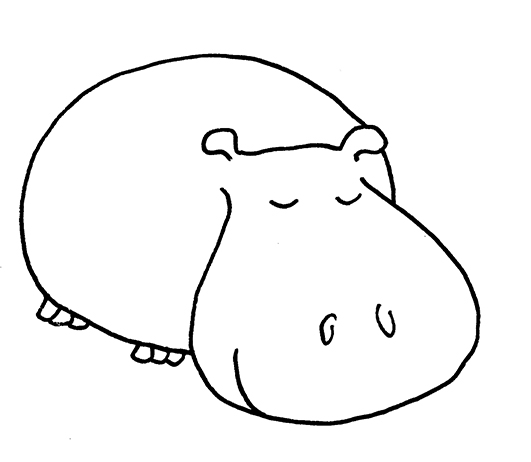 sleeping hippo black white drawing