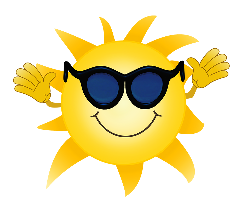 cartoon sun with sunglasses waving