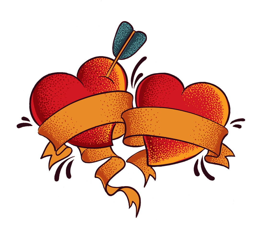 2 hearts arrow and ribbons