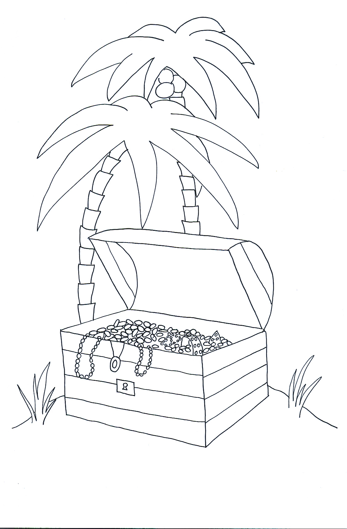 pirate treasure chest on island with palm trees