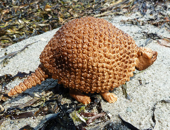 small dino on sand beach