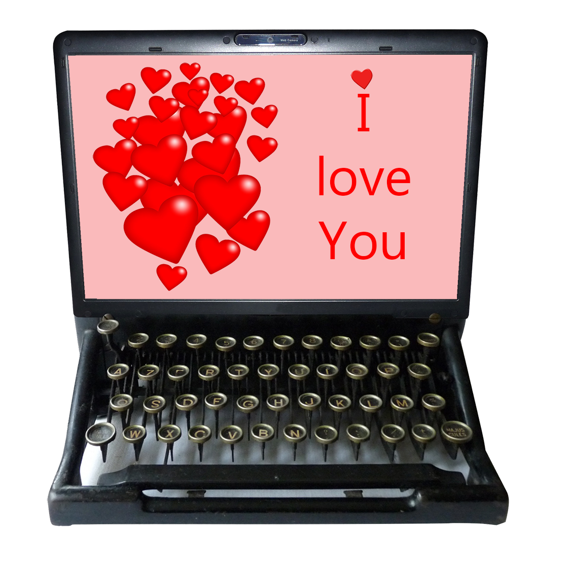old typewriter and hearts I love you