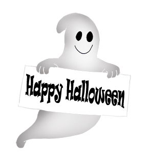 Happy Halloween ghost with sign