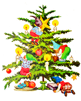 vintage Christmas tree with elves