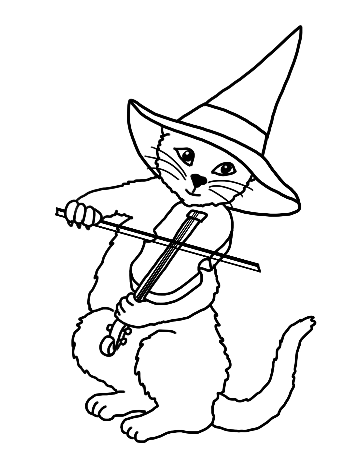 Cat drawing with violin