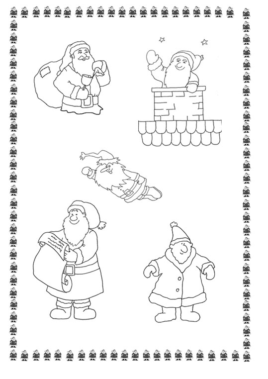 5 Santas coloring pages