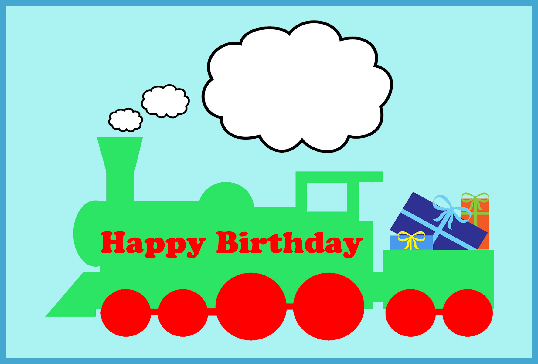 train birthday card with presents