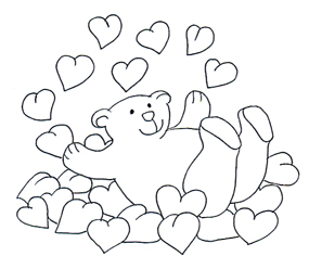 Valentine bear bathing in Valentine hearts