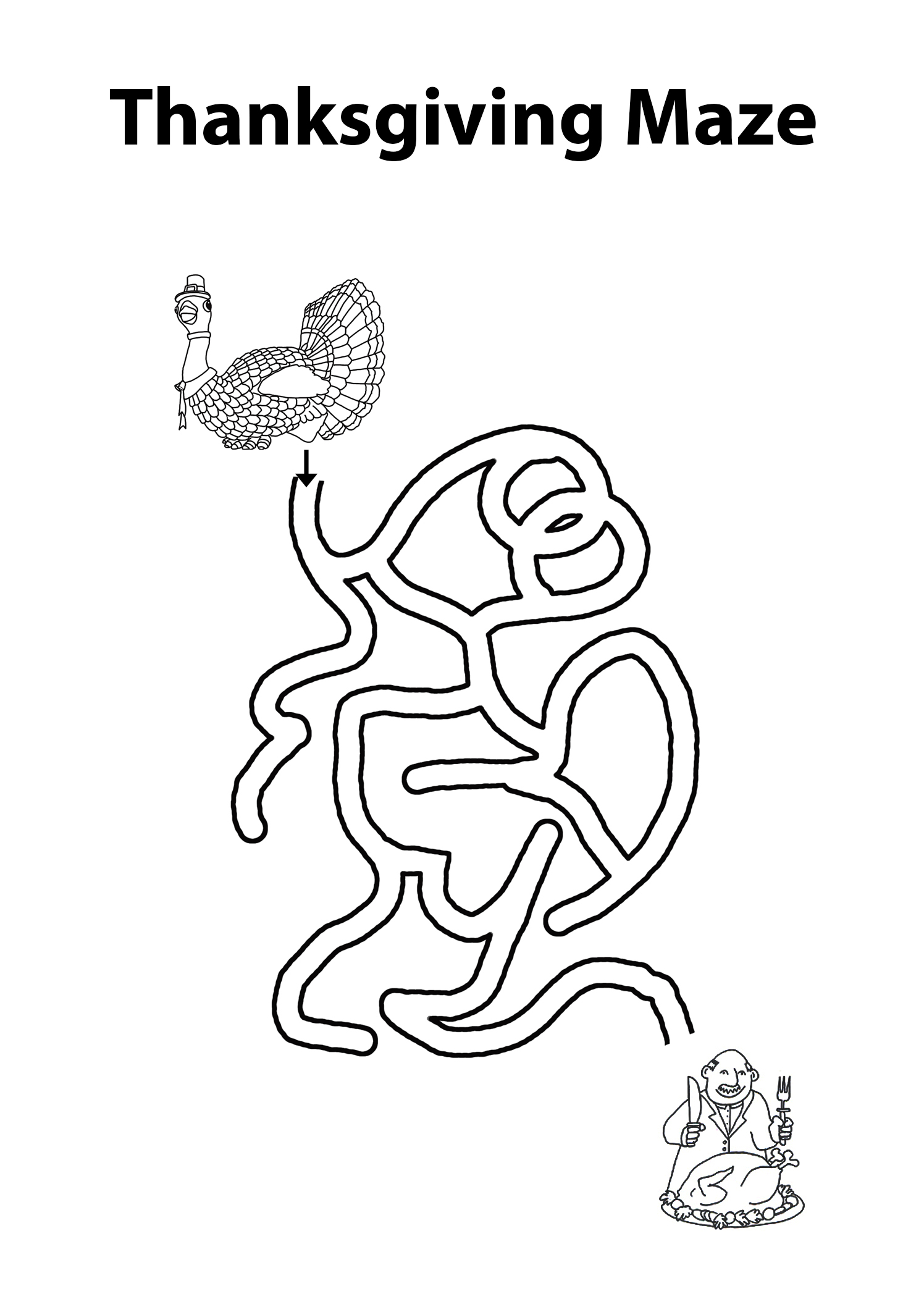 Thanksgiving maze with turkey bird