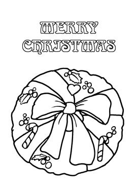 Christmas coloring pages wreath with bow candy