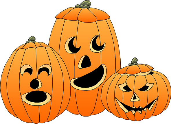 three Halloween pumpkins 