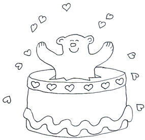 Valentine Day Graphics bear with hearts and cake