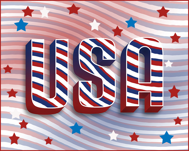 USA in written in blue, red and white