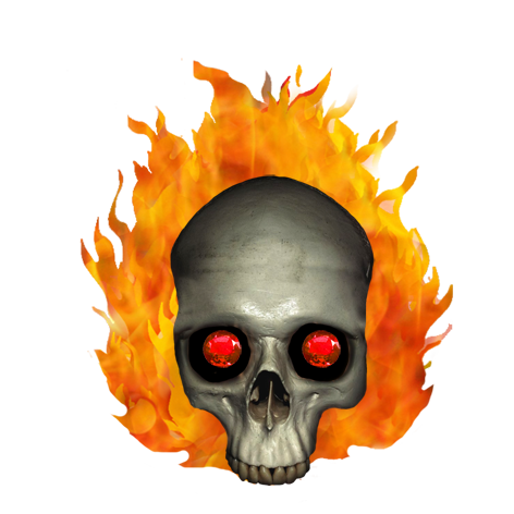 burning skull with ruby eyes