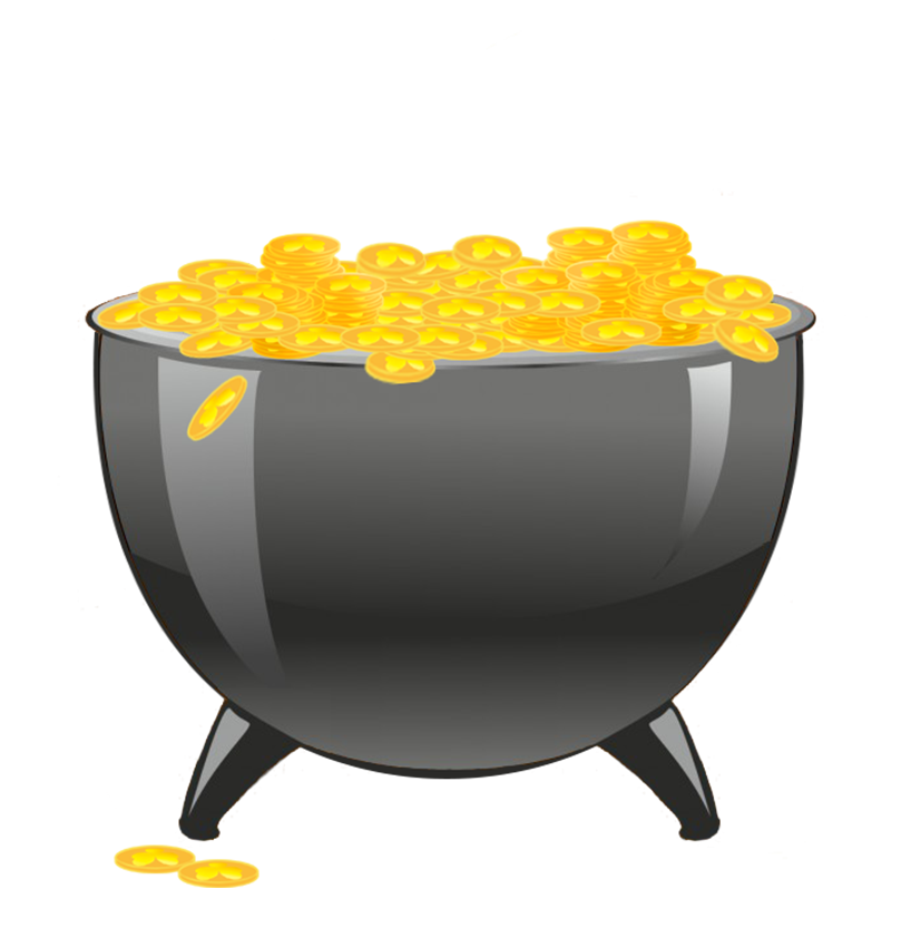 cauldron with gold coins with shamrock