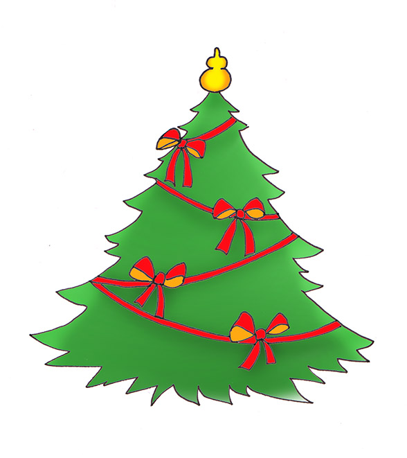 Christmas tree decorations red ribbons bows