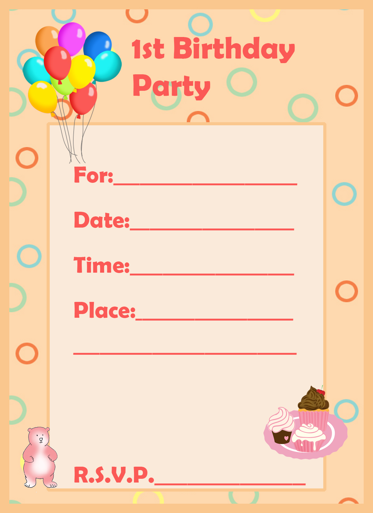 1st birthday invitation cake teddy