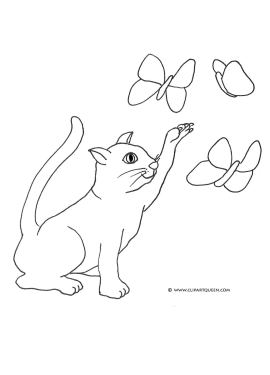 Cat coloring pages cat catching butterflies