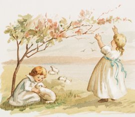 spring drawing children lamb