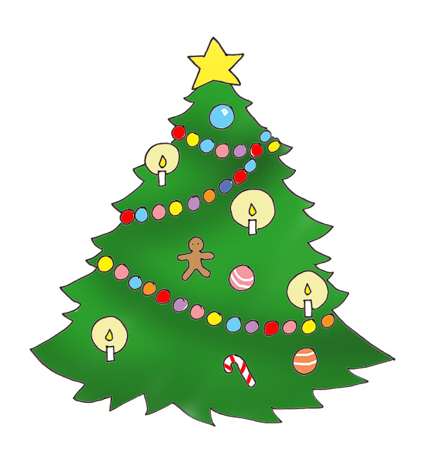 Christmas tree with baubles ornaments candles