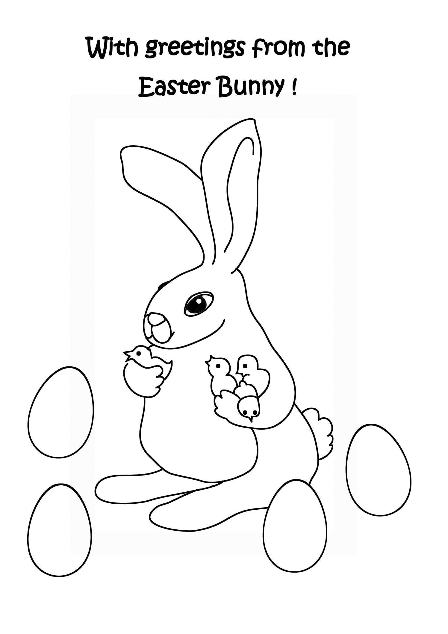 Cute Easter bunny with chickens and eggs