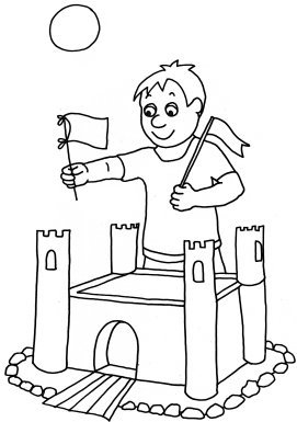 summer coloring sheet boy sandcastle