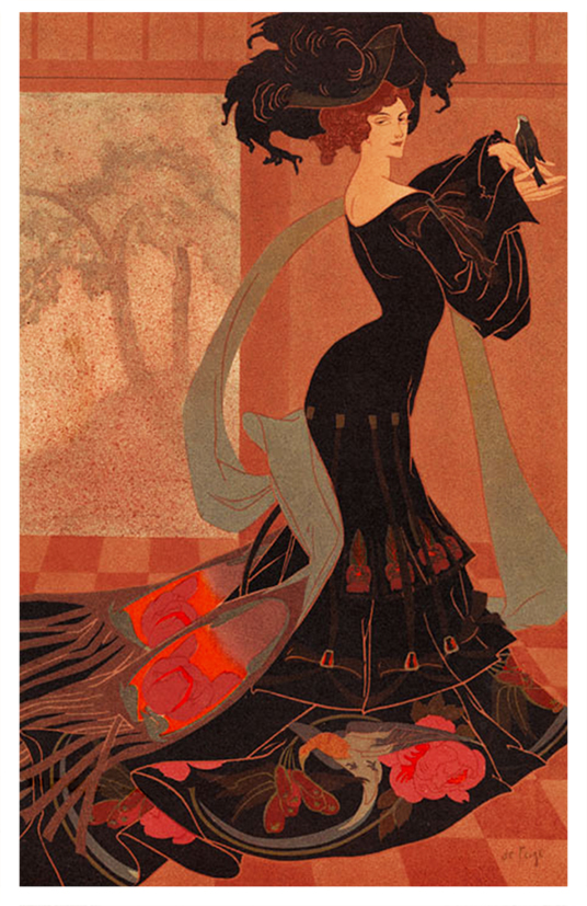 art nouveau picture woman with bird