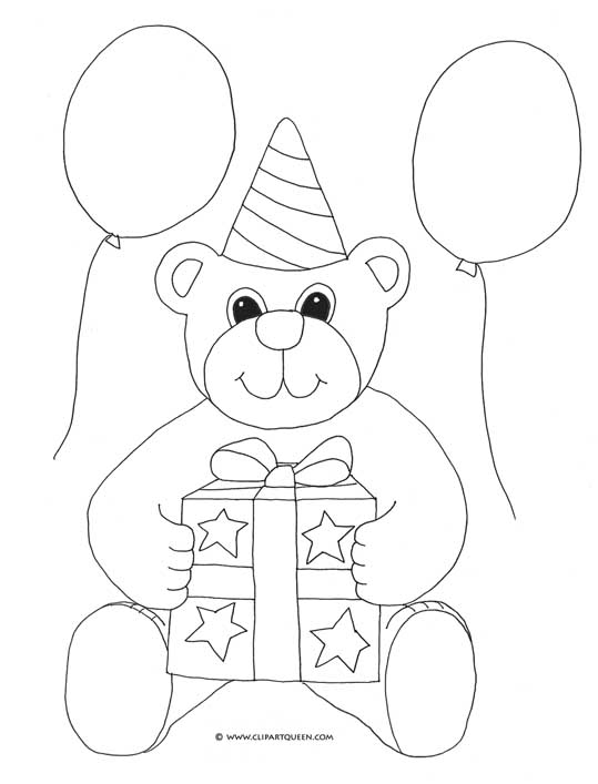 coloring pages to print birthday teddy bear balloons