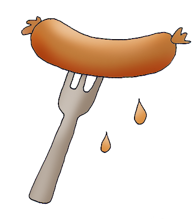 grilled sausage on fork
