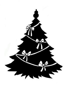 Christmas tree silhouette with white ribbons