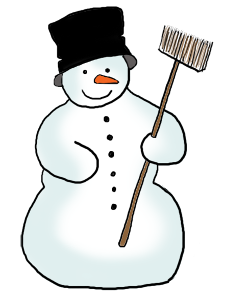 snowman with carrot hat and broom