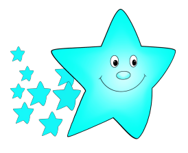 light blue star flying with smaller stars