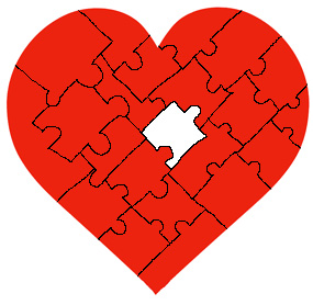 unfinished red valentine heart puzzle