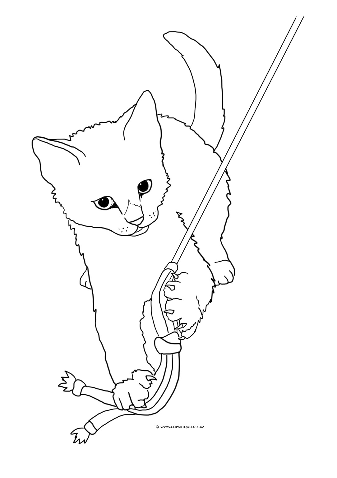 kitten playing coloring page