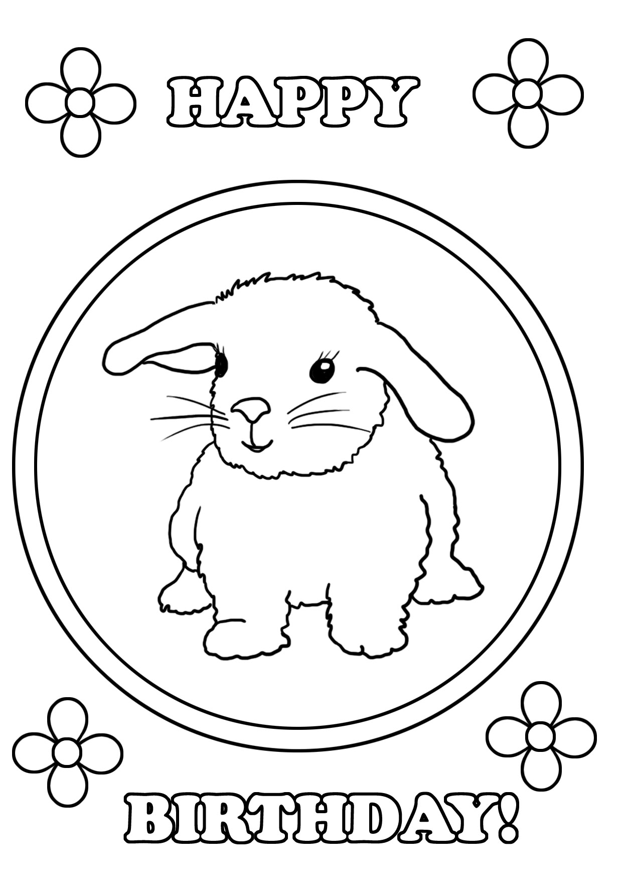 cute birthday coloring page with rabbit