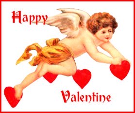 Valentine cupid with red hearts greeting
