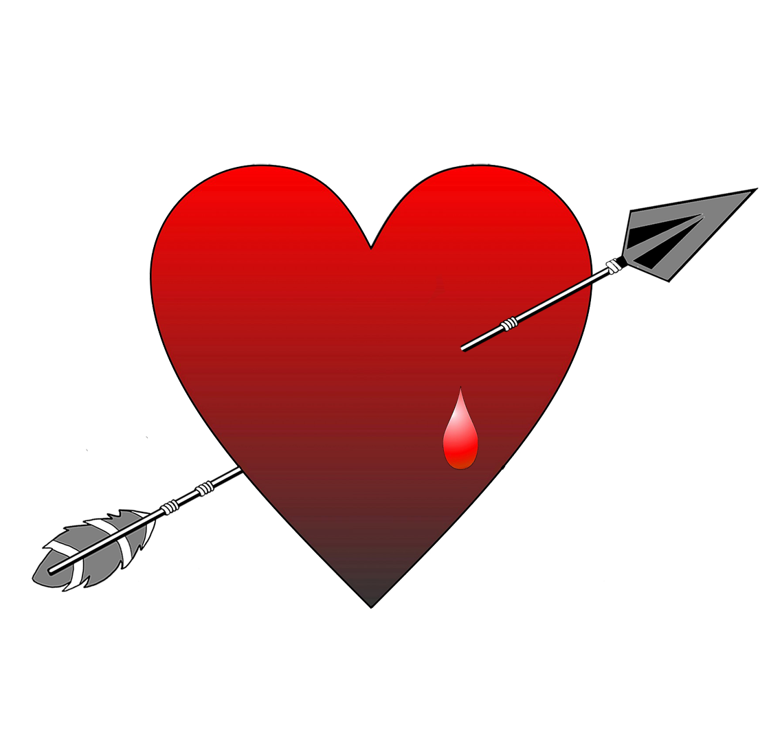 red heart with arrow and blood drop
