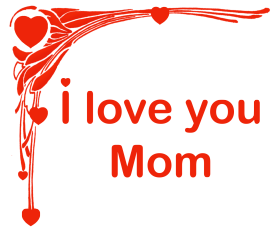 Frame with hearts and I love you Mom greeting