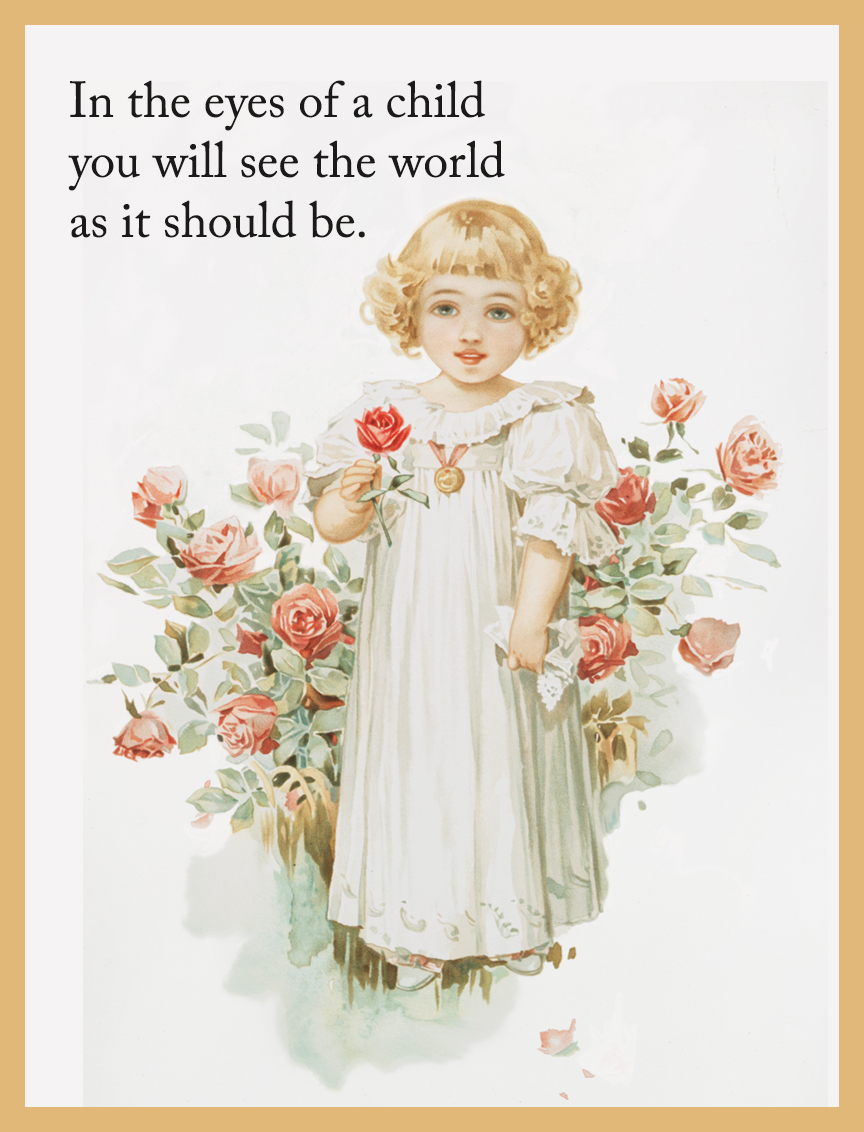 cute children quote with roses and girl