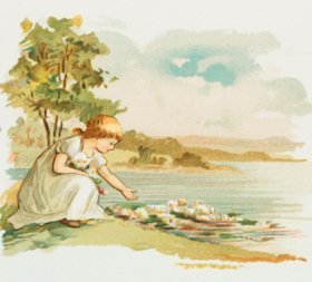 summer drawings girl water lillies
