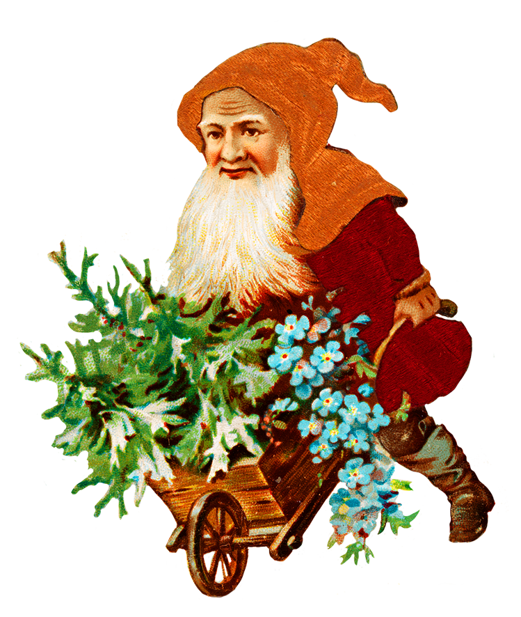 vintage clip art of Christmas elf with presents